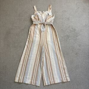 Anthropologie Savannah Womens 8 Striped Tie-Waist Linen Blend Cropped Jumpsuit